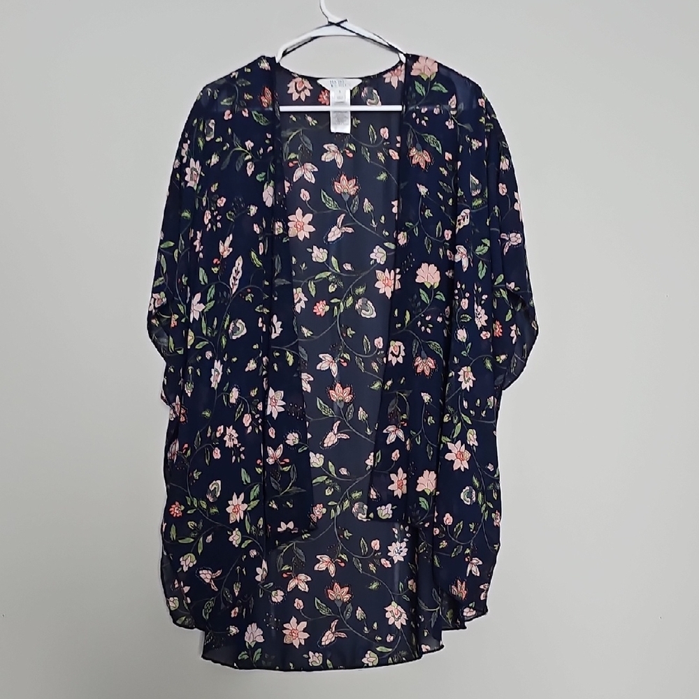 Market & Spruce Floral Kimono Top - Navy and Pink